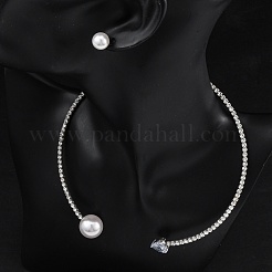 Orecchini rotondi in plastica con perle finte e collane girocollo con polsino in strass e zirconi cubici a forma di cuore&nbsp;SJEW-U003-10P