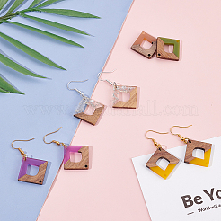 DIY 6 paire de boucles d'oreilles en résine losange et bois de noyer&nbsp;DIY-FH0001-94