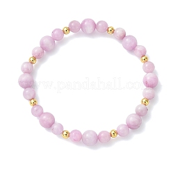 Pulseras elásticas de kunzita natural y cuentas de latón para mujer&nbsp;BJEW-JB14001