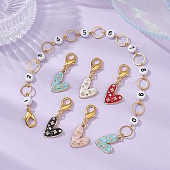 6 pièces coeur et rose alliage émail tricot rangée compteur chaînes et kits de marqueurs de point de verrouillage&nbsp;HJEW-JM01340