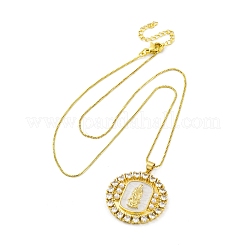 Collane con ciondolo a forma di vergine maria in ottone con zirconi cubici trasparenti e rotondi piatti&nbsp;NJEW-C071-07B-G