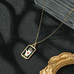Rechteckige Tarot-Halsketten aus 304 Edelstahl mit Emaille-Anhänger für Damen&nbsp;NJEW-G157-01G-02