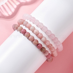 3 bracciale elastico con perline rotonde in rodocrosite naturale&nbsp;BJEW-JB12836