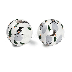 Perles européennes en bois de schima imprimées de Noël&nbsp;WOOD-G024-02B