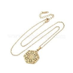 Sechseckige Blume 304 Edelstahl Anhänger Halsketten&nbsp;NJEW-M096-36G