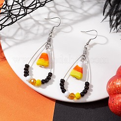 Orecchini pendenti in ottone e vetro color mais&nbsp;EJEW-JE06660
