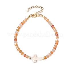 Braccialetti a maglie con perline di avventurina rossa naturale per donne e uomini&nbsp;BJEW-JB11467-05