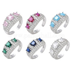 Offene Manschettenringe aus Messing mit Mikropavé und Zirkonia für Damen&nbsp;RJEW-L343-13P