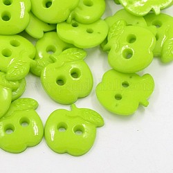 Bottoni da cucire acrilico per costume design , bottoni plastico, 2-foro, tinto, mela, verde giallo, 22x21x3mm, Foro: 3 mm