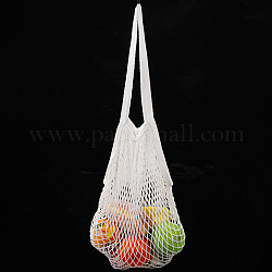 コットン織りメッシュハンドルトートバッグ  ポータブルで再利用可能な買い物袋  ホワイト  40x35cm  ハンドル：550mm長いです