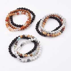 Natural Mixed Stone Stretch Bracelets, with Lava Rock Beads, 2 inch(50mm), 3strands/set