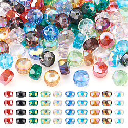 Pandahall 100pcs 10 couleurs brins de perles de verre transparent, Facted, de couleur plaquée ab , rondelle, couleur mixte, 7~7.5x4.5mm, Trou: 1.2mm, 10 pcs / couleur