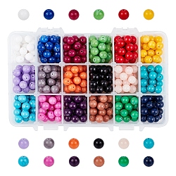18 Farbe natürliche Mashan Jade runde Perlen Stränge, gefärbt, mit Perlenbehälter, Mischfarbe, 8 mm, Bohrung: 1 mm, ca. 450 Stk. / Kasten
