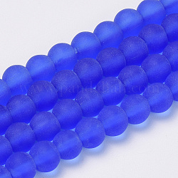 Transparente Glasperlen Stränge, matt, Runde, Blau, 6 mm, Bohrung: 1 mm, ca. 55 Stk. / Strang, 12.9 Zoll