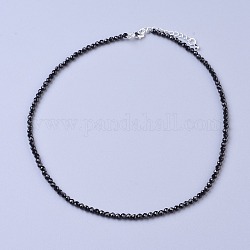 天然黒スピネルビーズのネックレス  真鍮カニカン付き  ファセットラウンドビーズ  16.5インチ〜16.7インチ（42~42.5cm）x2mm
