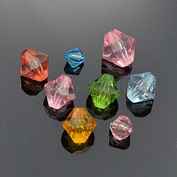 Perles en acrylique transparente, teinte, facette, Toupie, couleur mixte, 10~18mm, Trou: 2~3mm