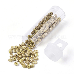 Perles de rocaille avec 2 trou, Perles de verre tchèques, style de peinture de cuisson opaque, kaki, 5x3.5~3.8x2.5~2.8mm, Trou: 0.9mm, environ 10 g / bouteille