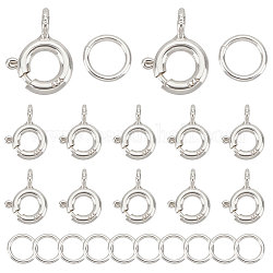 Creatcabin 12 pieza 925 cierres de anillo de resorte de plata de ley, con 12pcs anillos de salto abiertos, plata, 9x6x1.5mm, agujero: 3 mm