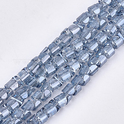 Galvanisieren Glasperlen, facettiert, hellstahlblau, 6x6x4 mm, Bohrung: 1.2 mm, ca. 100 Stk. / Strang, 15.7 Zoll