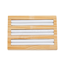 Soportes de bandeja de exhibición de anillo de bambú rectangular de 3 ranura, titular del organizador del anillo de dedo, con cuero de imitación pu en el interior, blanco, 14.9x10.4x1.7 cm