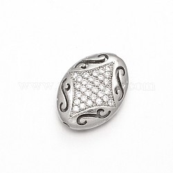 Crémaillère placage micro cuivres ouvrent zircons perles ovales, sans plomb et sans cadmium, platine, 16x12x5mm, Trou: 1mm