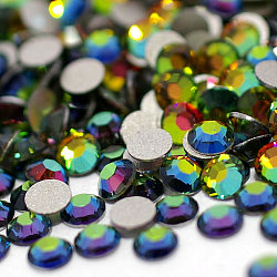 Perle en verre de dos plat, Grade a, dos plaqué, facette, couleur ab , demi-rond, cristal vitrail moyen, 6.3~6.5mm