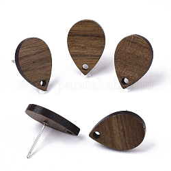Accessoires de boucles d'oreilles en bois de noyer, avec épingle en 304 acier inoxydable, larme, brun coco, 17x11.5mm, Trou: 1.6mm, pin: 0.7 mm
