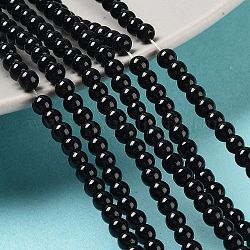 Perlas de perlas de vidrio pintado para hornear, pearlized, redondo, negro, 3~4mm, agujero: 0.5 mm, aproximamente 195 pcs / cadena, 23.6 pulgada