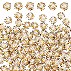 NBEADS 200 Pcs Crystal Pearl Buttons, Flower Claw Cup Rhinestones Gold Flatback Base Shiny Crystals Antique White Flower Faux Pearl Rhinestone Craft Buttons for Jewelry Sewing Supplies