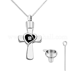 Croix de strass avec collier de cendres d’urne de coeur, collier pendentif en laiton pour femme, platine, 19.69 pouce (50 cm)