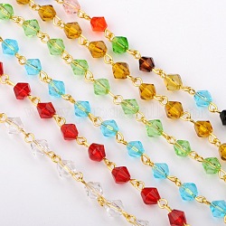 Handgemachte Glasperlen Doppelkegel Ketten für Halsketten Armbänder machen, mit goldener Öse, ungeschweißte, Mischfarbe, 39.3 Zoll, Perlen: 6 mm
