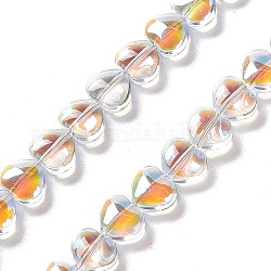 Transparentes perles de verre de galvanoplastie brins, demi-plaqué, cœur, 8x8x5mm, Trou: 1mm, Environ 100 pcs/chapelet, 28.35'' (72 cm)