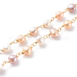 Handgemachte Süßwasser-Zuchtperlen Perlenketten, mit Kupferdraht, gelötet, echtes 18k vergoldet, 6~10x7~9x4~7 mm, 39.37 Zoll (1 cm)/Strang