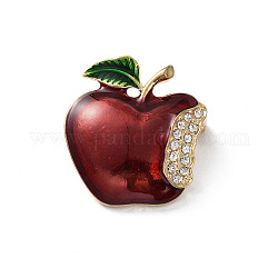 Christmas Theme Rhinestone Brooch Pin, Light Gold Alloy Badge for Backpack Clothes, Apple, 33x30.5x12mm