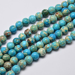 Brins de perles de jaspe impérial naturel, ronde, teinte, bleu ciel, 4mm, Trou: 1mm, Environ 90 pcs/chapelet, 15.2 pouce