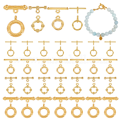 PandaHall Elite 32 sets 4 style Tibetan Style Alloy Ring Toggle Clasps, Mixed Ring, Heart, Golden, Ring: 12~25x12~20x1~4mm, Hole: 1~2mm, Bar: 19~24x6.5~9x1~3mm, Hole: 1~2mm, 8 sets/style