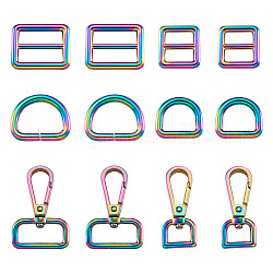 Fashewelry 18Pcs 6 Style Rectangle & D Shape Zinc Alloy Adjustable Buckle Clasps Bags Accessories For Webbing, Rainbow Color, Buckle Clasps: 18pcs/box
