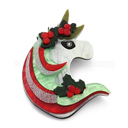 Unicorno con spilla floreale, spilla di sicurezza in acido acetico animale per i vestiti dello zaino, colorato, 77x62x11mm, ago :0.6mm