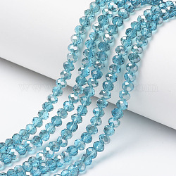 Chapelets de perles en verre transparent électrolytique, demi gris, facette, rondelle, cyan, 6x5mm, Trou: 1mm, Environ 85~88 pcs/chapelet, 16.1~16.5 pouce (41~42 cm)
