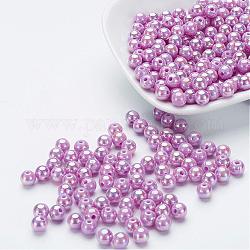 Eco-Friendly Poly Styrene Acrylic Beads, AB Color Plated, Round, Medium Orchid, 8mm, Hole: 1mm, about 2000pcs/500g
