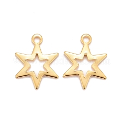 201 Stainless Steel Charms, Hexagram, Real 24k Gold Plated, 14.5x11x0.9mm, Hole: 1.4mm