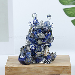 Décoration d'affichage de dragon en résine, avec des éclats de lapis-lazuli naturels à l'intérieur des statues pour les décorations de bureau à domicile, 55x40x70mm