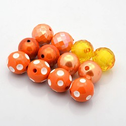 Round Chunky Bubblegum Acrylic Beads, Imitation Pearl & Opaque & AB Color & Bead in Bead Style, Dark Orange, 20mm, Hole: 2.5~3mm, 5pcs/set