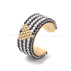 Anneaux de manchette ouverts en perles de rocaille de verre, bijoux en acier inoxydable doré, noir, diamètre intérieur: 18 mm