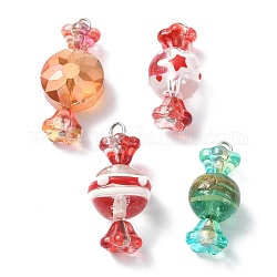 4 pendentif en verre et lampadaire de 4 styles., avec accessoires en 304 acier inoxydable, breloques de bonbons, couleur mixte, 25~30x11~14mm, 1pc / style