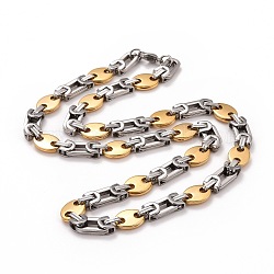 Vakuumbeschichtung 304 Halskette mit ovalen Gliederketten aus Edelstahl, Hip-Hop-Schmuck für Männer und Frauen, goldenen und Edelstahl Farbe, 23.82 Zoll (60.5 cm)