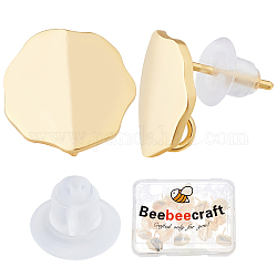 Beebeecraft 20 pz risultati dell'orecchino a bottone in ottone, con anelli verticali, torsione rotonda e piatta, con 50 pz dadi in plastica ecologici, oro, 11x11mm, Foro: 2 mm, ago :0.8mm
