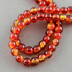 Spray Painted Crackle Glass Beads Strands, Round, Two Tone, Tomato, 12mm, Hole: 1.3~1.6mm, about 66pcs/strand, 31.4 inch