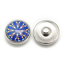 Brass Jewelry Snap Buttons, with Glass Cabochons, Lead Free & Nickel Free & Cadmium Free, Flat Round, Blue, 18x9mm, Knob: 5.5mm