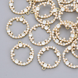 Pendentifs en strass, avec des perles d'imitation en plastique ABS et de vrais pendentifs en laiton plaqué 18k or véritable, sans nickel, anneau, cristal, 20x18x2.5mm, Trou: 1.2mm